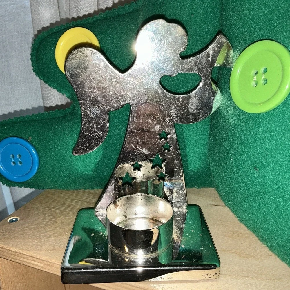 Vintage Silver METAL‎ ANGEL TEA LIGHT Candle HOLDER Christmas Decor